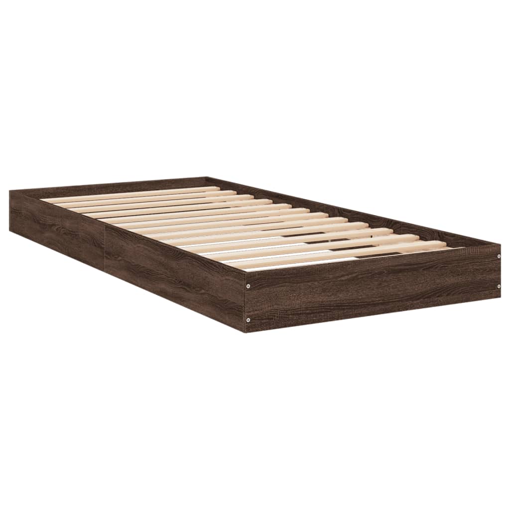 Bedframe zonder matras bewerkt hout bruin eikenkleur 75x190 cm is nu te koop bij PeponiXL, paradijselijk wonen!