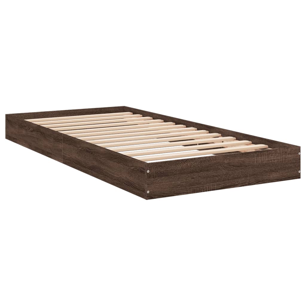 Bedframe zonder matras bewerkt hout bruin eikenkleur 75x190 cm is nu te koop bij PeponiXL, paradijselijk wonen!