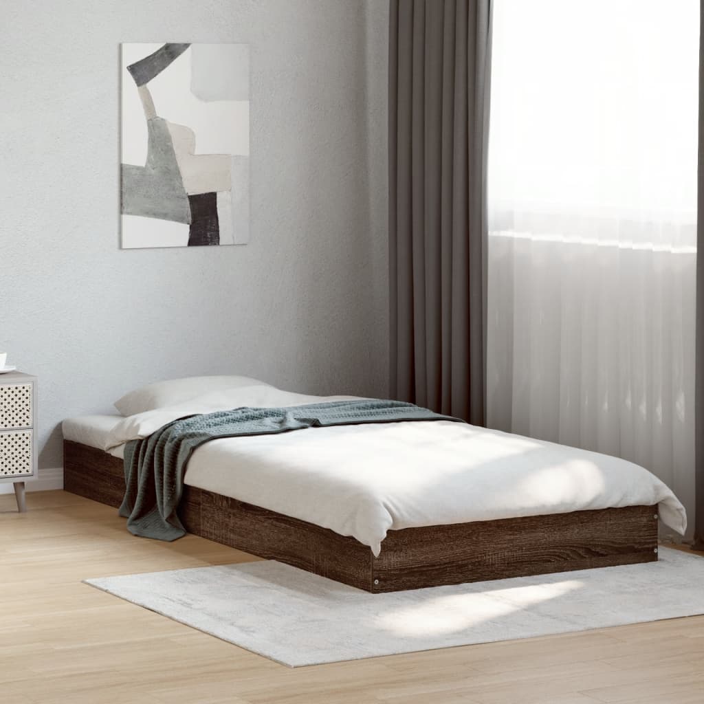 Bedframe zonder matras bewerkt hout bruin eikenkleur 75x190 cm is nu te koop bij PeponiXL, paradijselijk wonen!