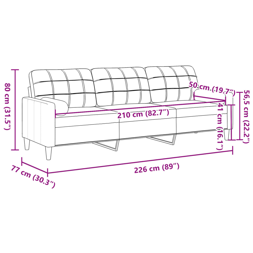 3-zitsbank met sierkussens 210 cm stof lichtgrijs is nu te koop bij PeponiXL, paradijselijk wonen!