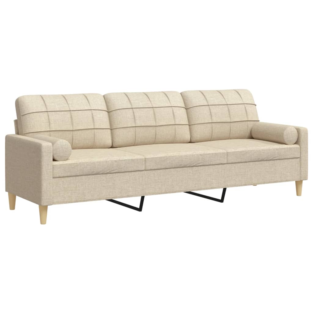 3-zitsbank met sierkussens 210 cm stof crèmekleurig is nu te koop bij PeponiXL, paradijselijk wonen!