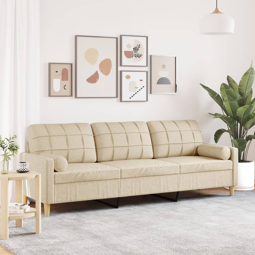 3-zitsbank met sierkussens 210 cm stof crèmekleurig is nu te koop bij PeponiXL, paradijselijk wonen!