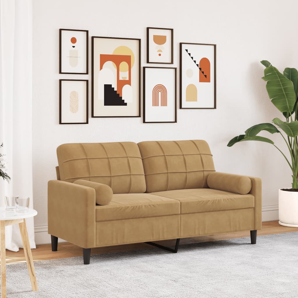 Tweezitsbank met sierkussens 140 cm fluweel bruin is nu te koop bij PeponiXL, paradijselijk wonen!