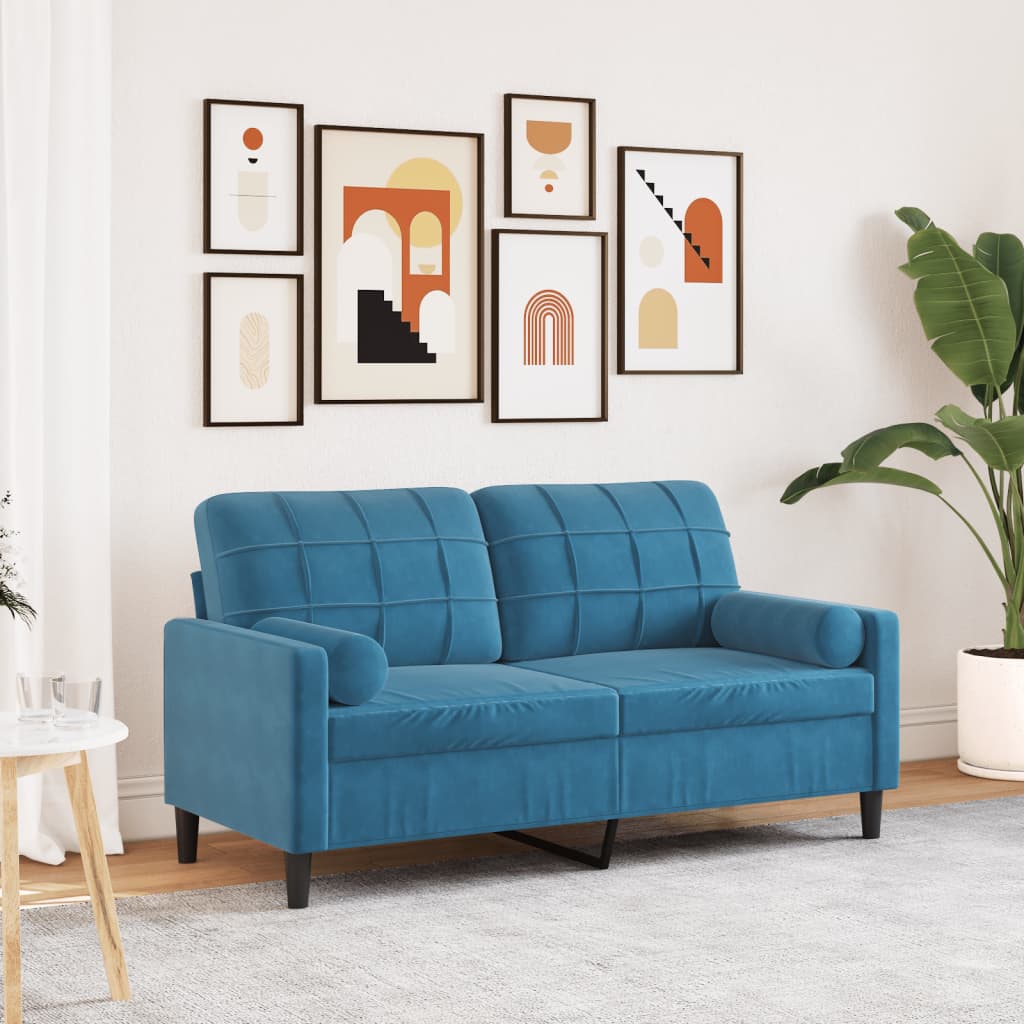 Tweezitsbank met sierkussens 140 cm fluweel blauw is nu te koop bij PeponiXL, paradijselijk wonen!