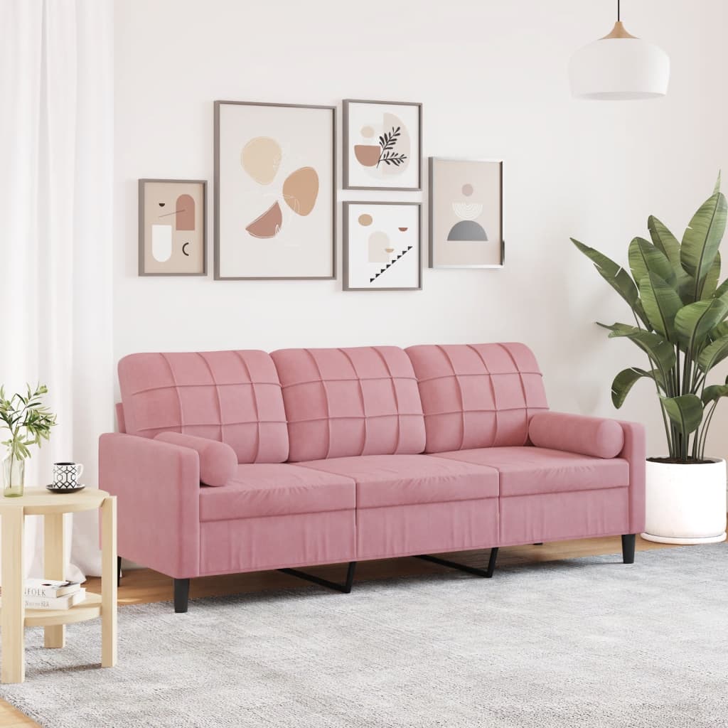 Driezitsbank met sierkussens 180 cm fluweel roze is nu te koop bij PeponiXL, paradijselijk wonen!