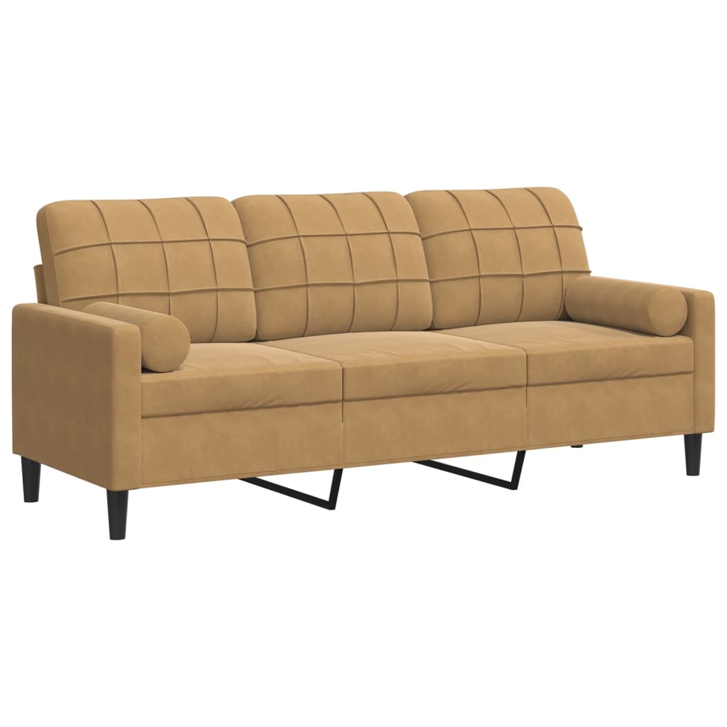 Driezitsbank met sierkussens 180 cm fluweel bruin is nu te koop bij PeponiXL, paradijselijk wonen!