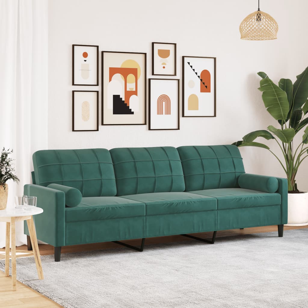 3-zitsbank met sierkussens 210 cm fluweel donkergroen is nu te koop bij PeponiXL, paradijselijk wonen!