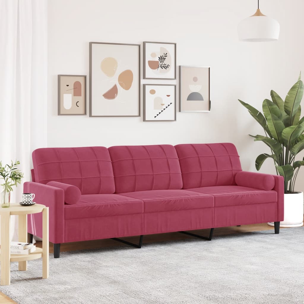 3-zitsbank met sierkussens 210 cm sierkussen fluweel wijnrood is nu te koop bij PeponiXL, paradijselijk wonen!
