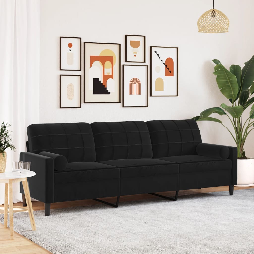 3-zitsbank met sierkussens 210 cm fluweel zwart is nu te koop bij PeponiXL, paradijselijk wonen!