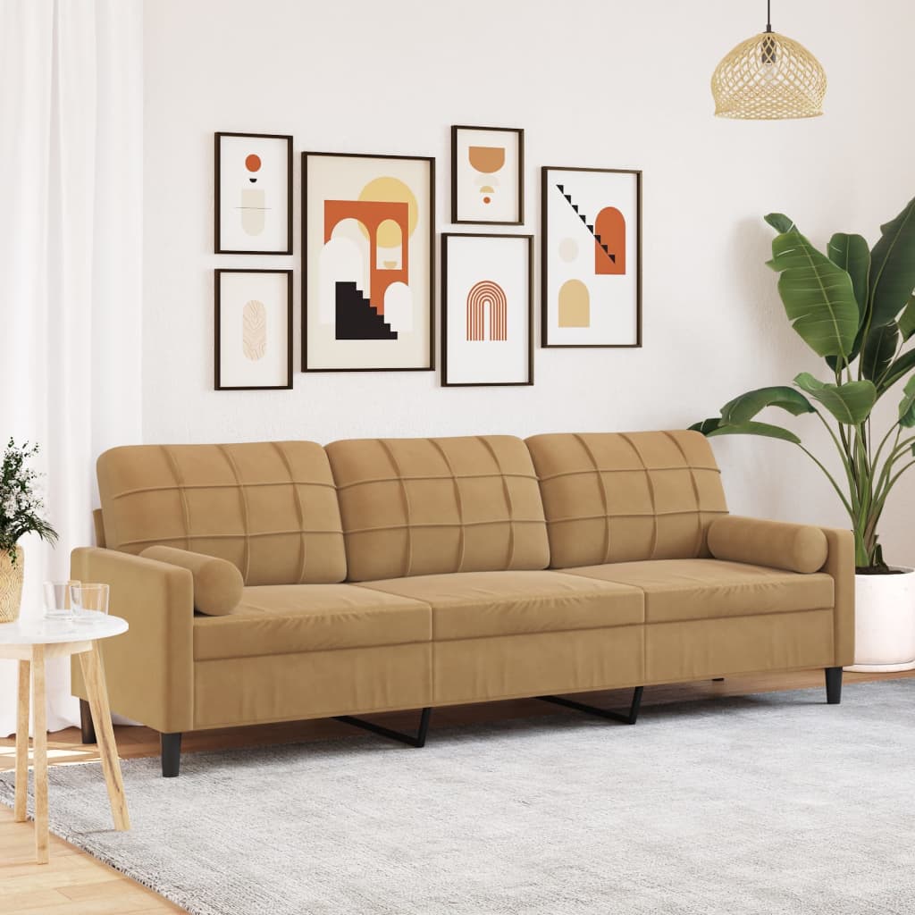 3-zitsbank met sierkussens 210 cm fluweel bruin is nu te koop bij PeponiXL, paradijselijk wonen!