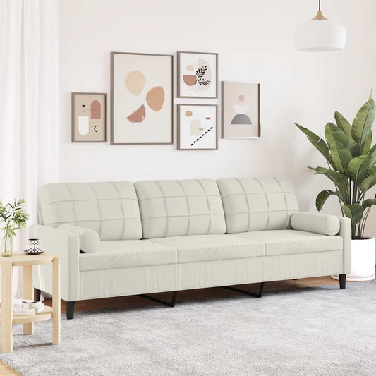 3-zitsbank met sierkussens 210 cm fluweel crèmekleurig is nu te koop bij PeponiXL, paradijselijk wonen!