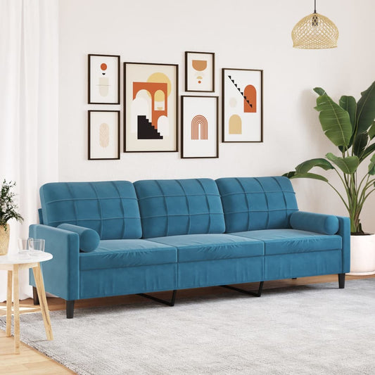 3-zitsbank met sierkussens 210 cm fluweel blauw is nu te koop bij PeponiXL, paradijselijk wonen!