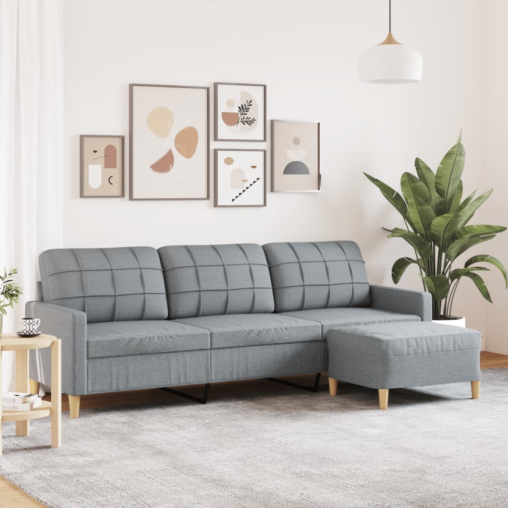 Driezitsbank met voetenbank 210 cm stof lichtgrijs is nu te koop bij PeponiXL, paradijselijk wonen!