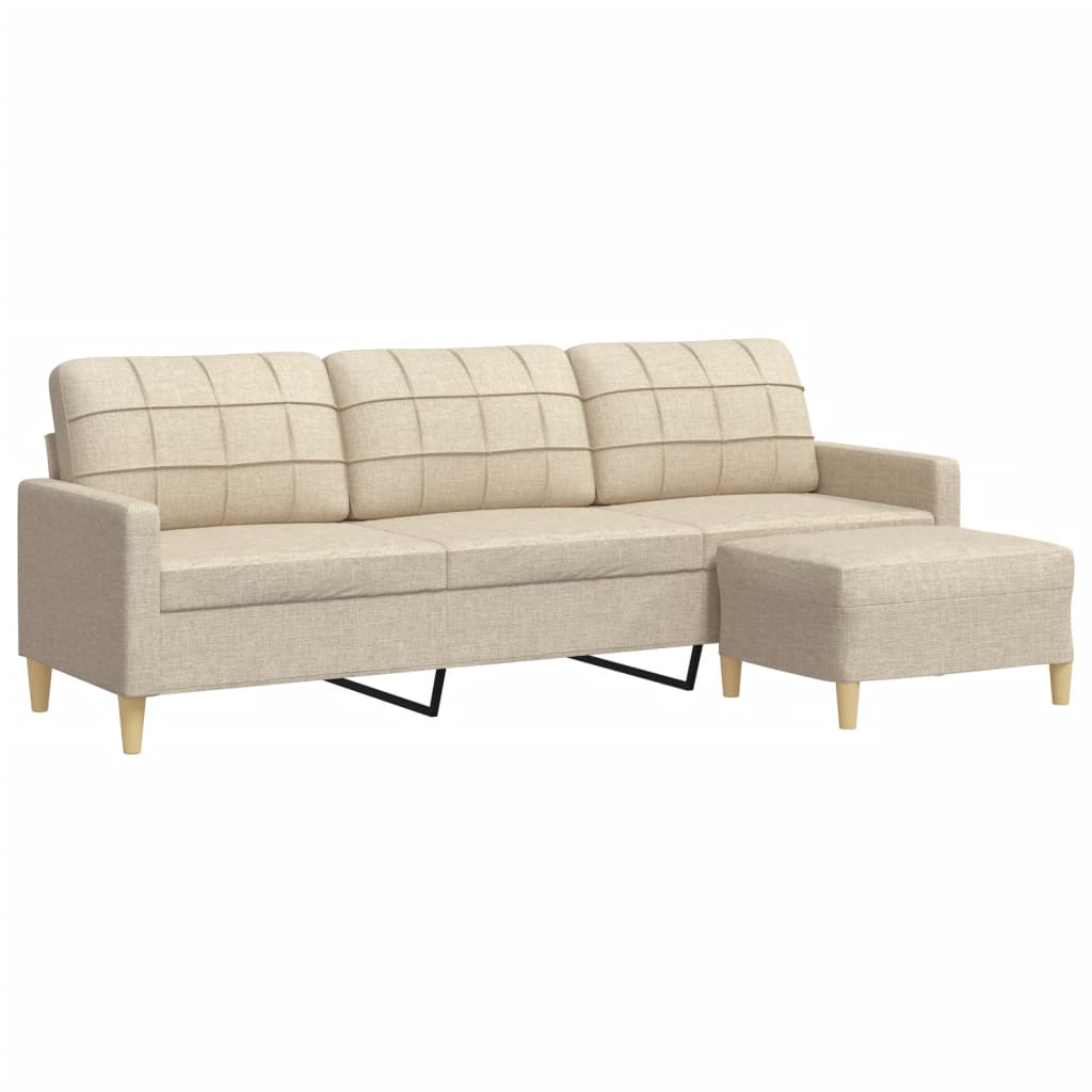 Driezitsbank met voetenbank 210 cm stof crèmekleurig is nu te koop bij PeponiXL, paradijselijk wonen!