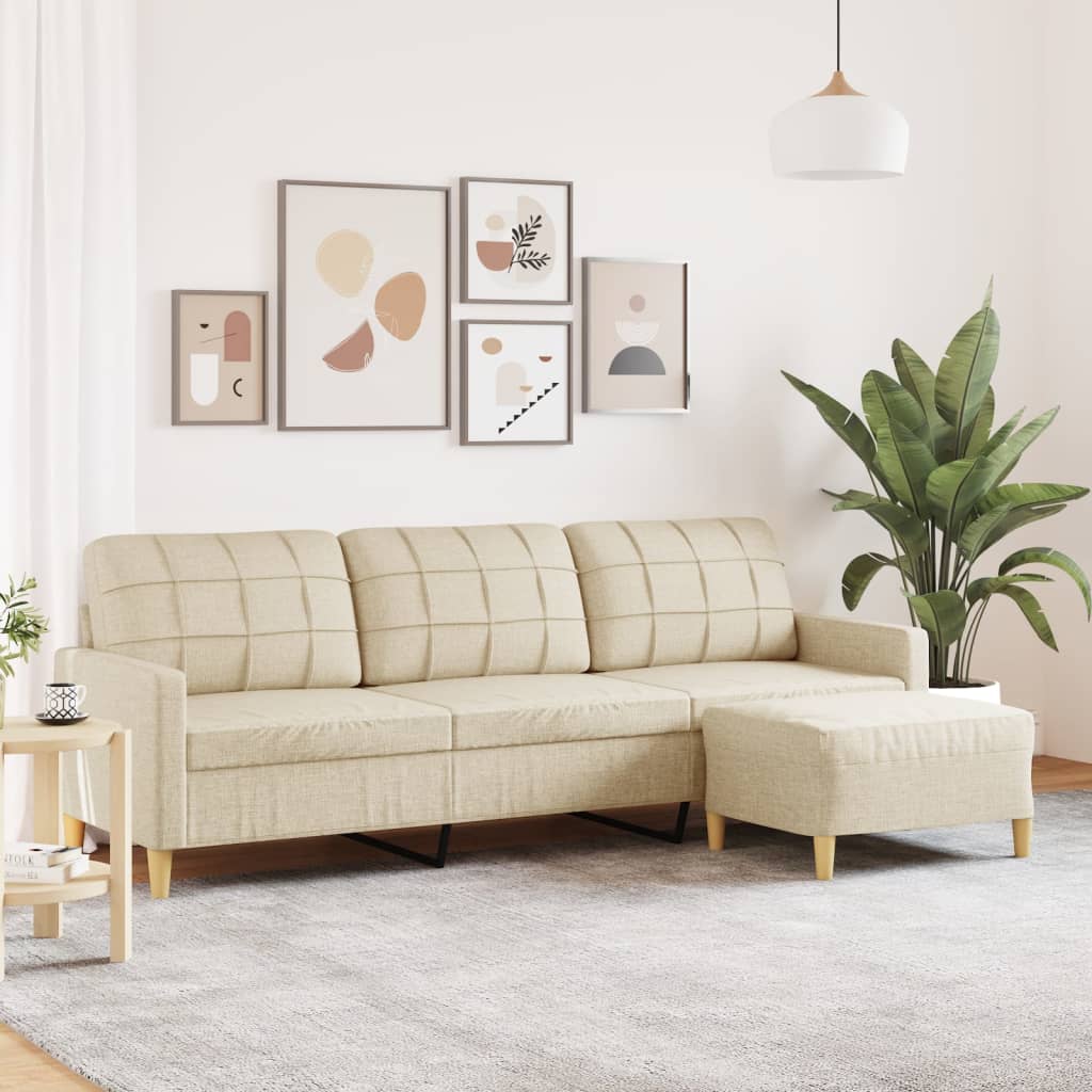 Driezitsbank met voetenbank 210 cm stof crèmekleurig is nu te koop bij PeponiXL, paradijselijk wonen!