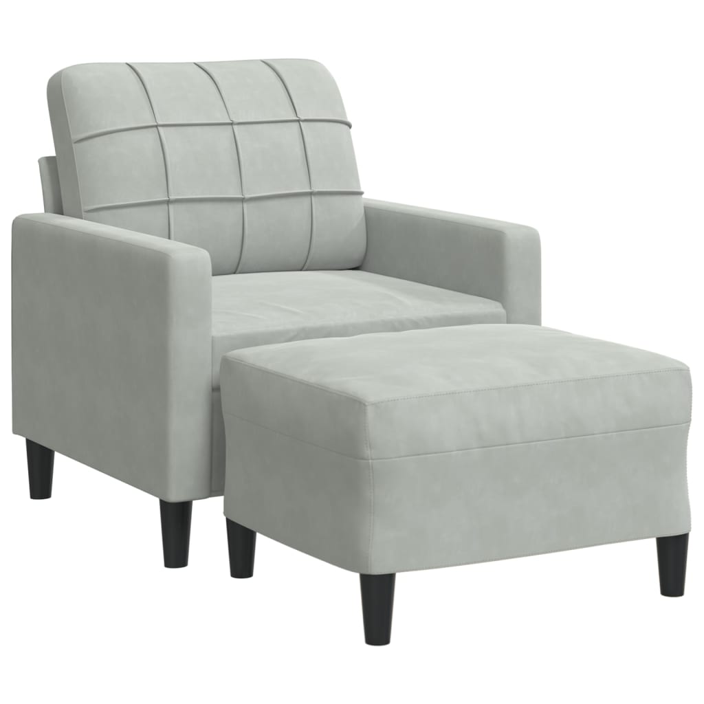 Fauteuil met voetenbank 60 cm fluweel lichtgrijs is nu te koop bij PeponiXL, paradijselijk wonen!