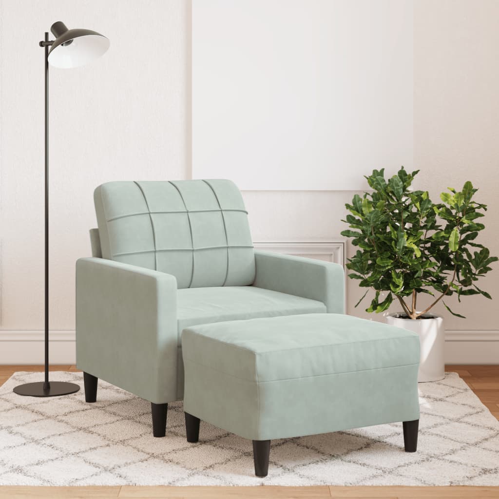 Fauteuil met voetenbank 60 cm fluweel lichtgrijs is nu te koop bij PeponiXL, paradijselijk wonen!