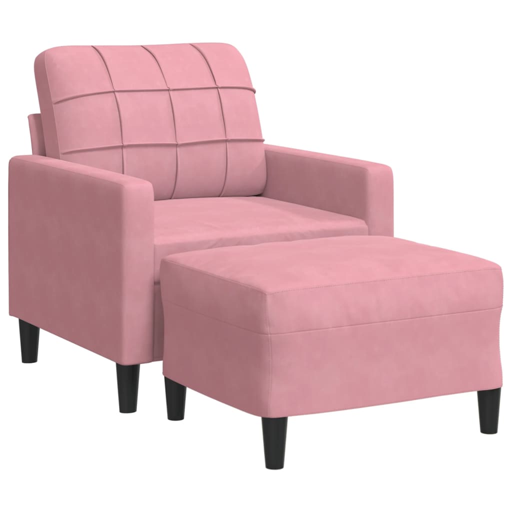 Fauteuil met voetenbank 60 cm fluweel roze is nu te koop bij PeponiXL, paradijselijk wonen!