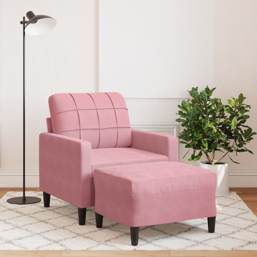 Fauteuil met voetenbank 60 cm fluweel roze is nu te koop bij PeponiXL, paradijselijk wonen!