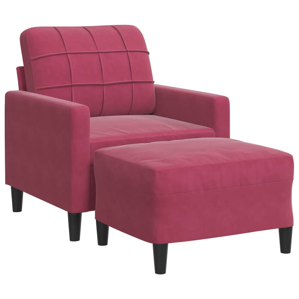 Fauteuil met voetenbank 60 cm fluweel wijnrood is nu te koop bij PeponiXL, paradijselijk wonen!