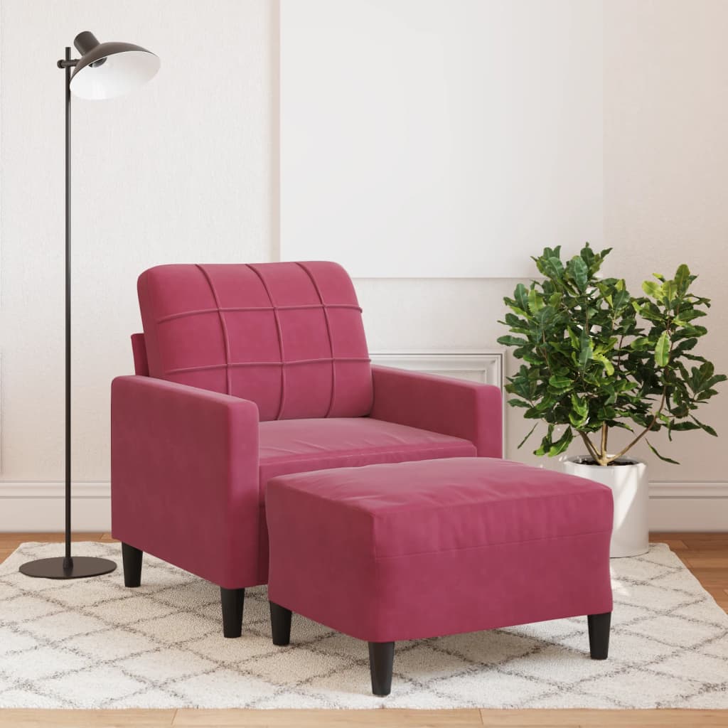 Fauteuil met voetenbank 60 cm fluweel wijnrood is nu te koop bij PeponiXL, paradijselijk wonen!
