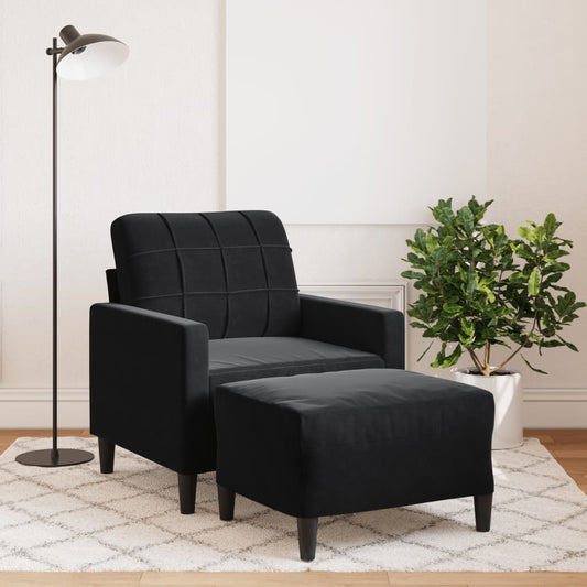 Fauteuil met voetenbank 60 cm fluweel zwart is nu te koop bij PeponiXL, paradijselijk wonen!