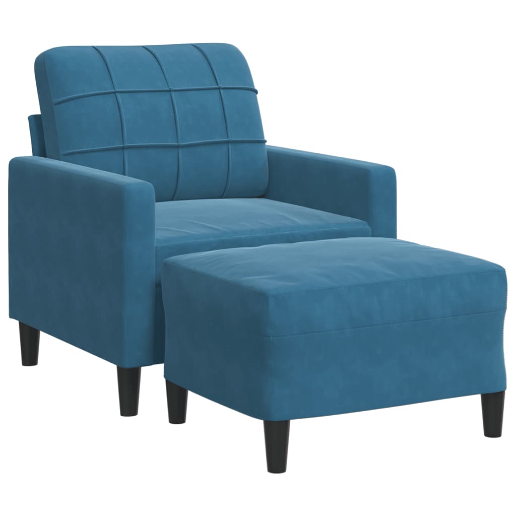 Fauteuil met voetenbank 60 cm fluweel blauw is nu te koop bij PeponiXL, paradijselijk wonen!