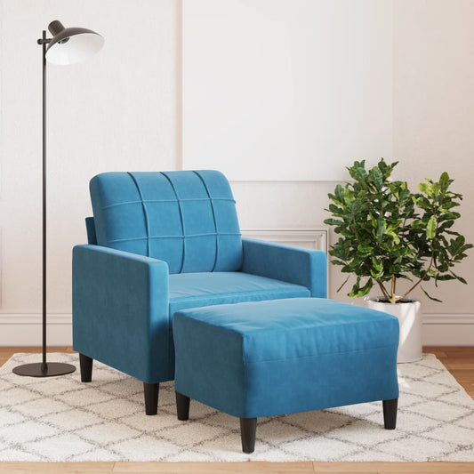 Fauteuil met voetenbank 60 cm fluweel blauw is nu te koop bij PeponiXL, paradijselijk wonen!