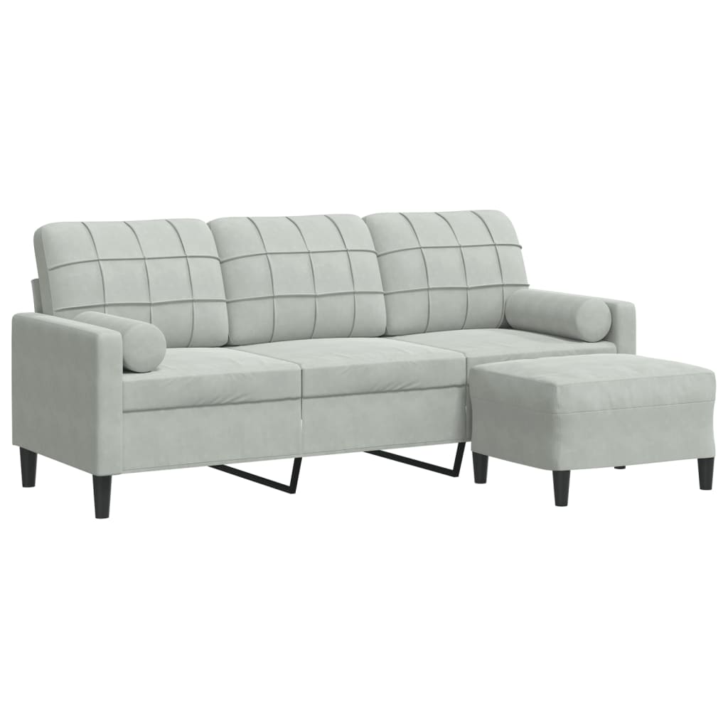 Driezitsbank met voetenbank 180 cm fluweel lichtgrijs is nu te koop bij PeponiXL, paradijselijk wonen!
