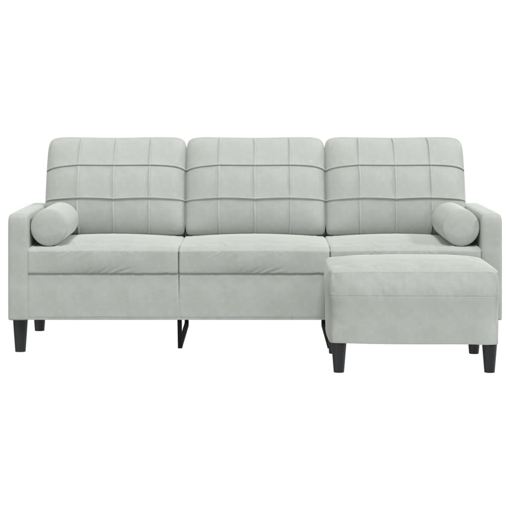 Driezitsbank met voetenbank 180 cm fluweel lichtgrijs is nu te koop bij PeponiXL, paradijselijk wonen!