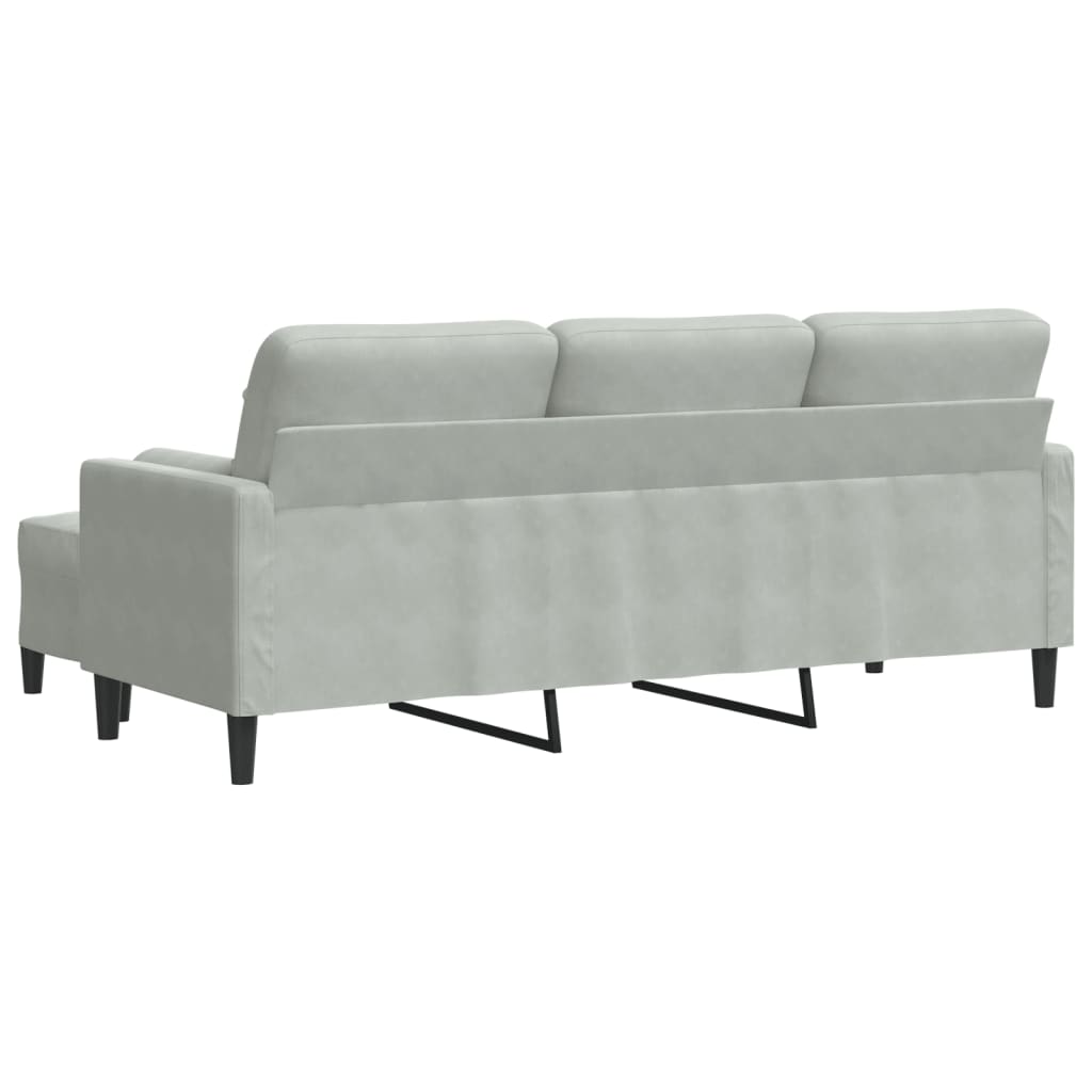 Driezitsbank met voetenbank 180 cm fluweel lichtgrijs is nu te koop bij PeponiXL, paradijselijk wonen!