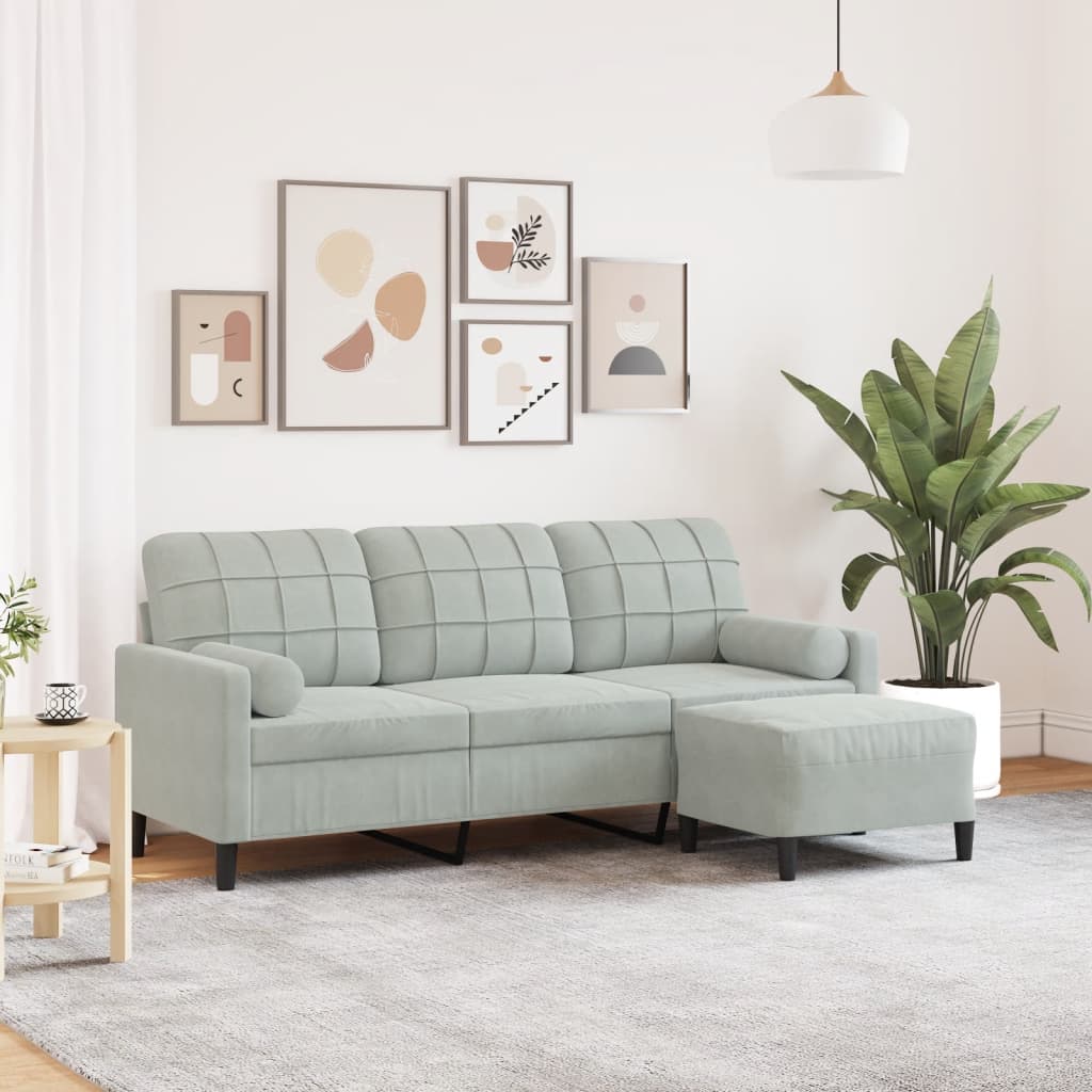 Driezitsbank met voetenbank 180 cm fluweel lichtgrijs is nu te koop bij PeponiXL, paradijselijk wonen!