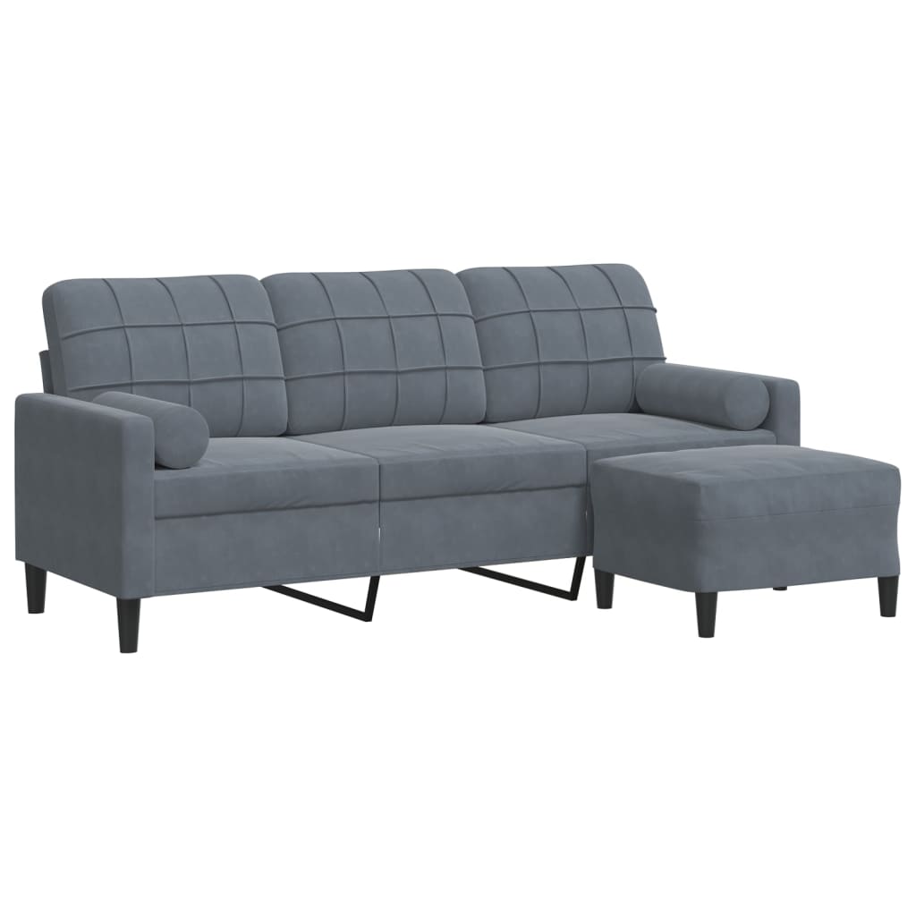 Driezitsbank met voetenbank 180 cm fluweel donkergrijs is nu te koop bij PeponiXL, paradijselijk wonen!
