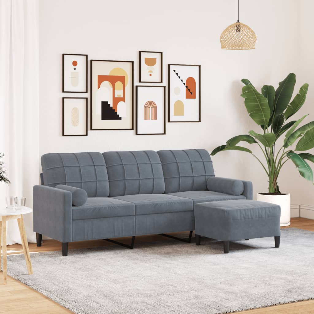 Driezitsbank met voetenbank 180 cm fluweel donkergrijs is nu te koop bij PeponiXL, paradijselijk wonen!