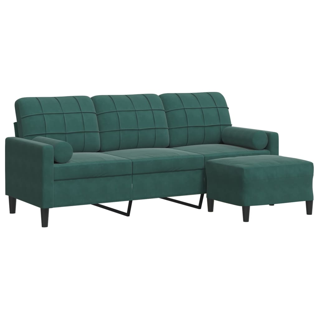 Driezitsbank met voetenbank 180 cm fluweel donkergroen is nu te koop bij PeponiXL, paradijselijk wonen!