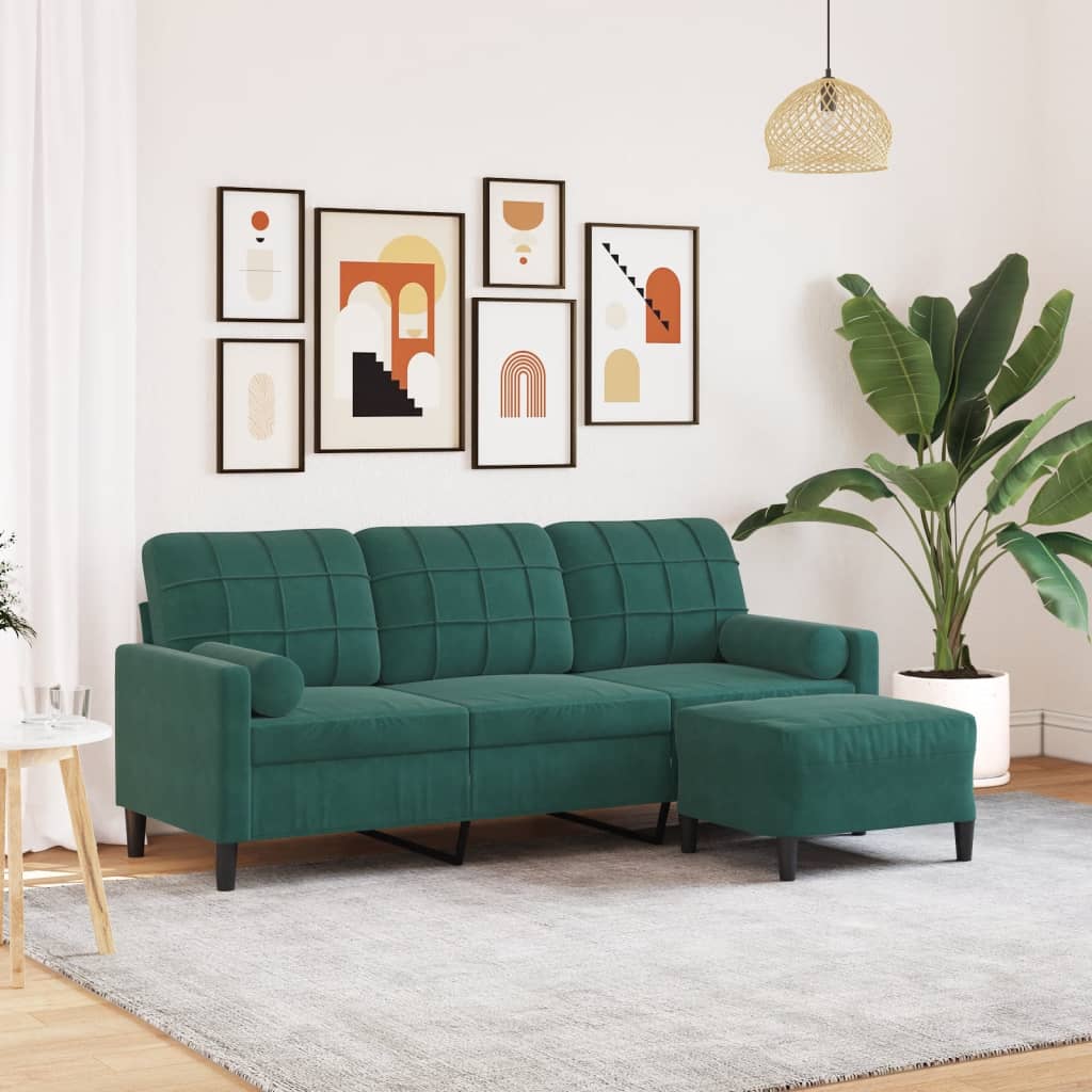 Driezitsbank met voetenbank 180 cm fluweel donkergroen is nu te koop bij PeponiXL, paradijselijk wonen!