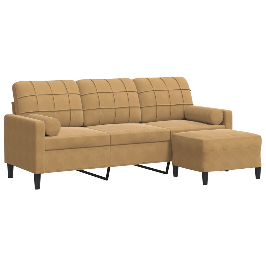 Driezitsbank met voetenbank 180 cm fluweel bruin is nu te koop bij PeponiXL, paradijselijk wonen!