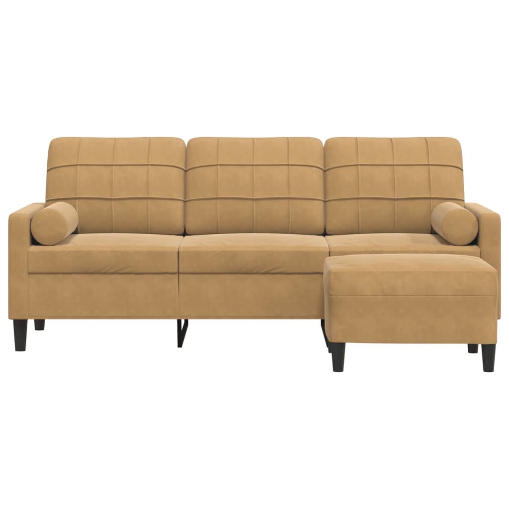 Driezitsbank met voetenbank 180 cm fluweel bruin is nu te koop bij PeponiXL, paradijselijk wonen!