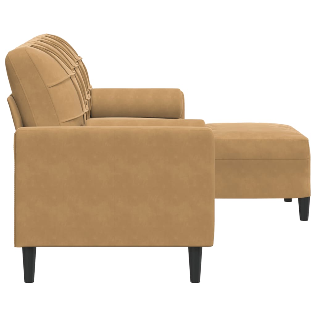 Driezitsbank met voetenbank 180 cm fluweel bruin is nu te koop bij PeponiXL, paradijselijk wonen!