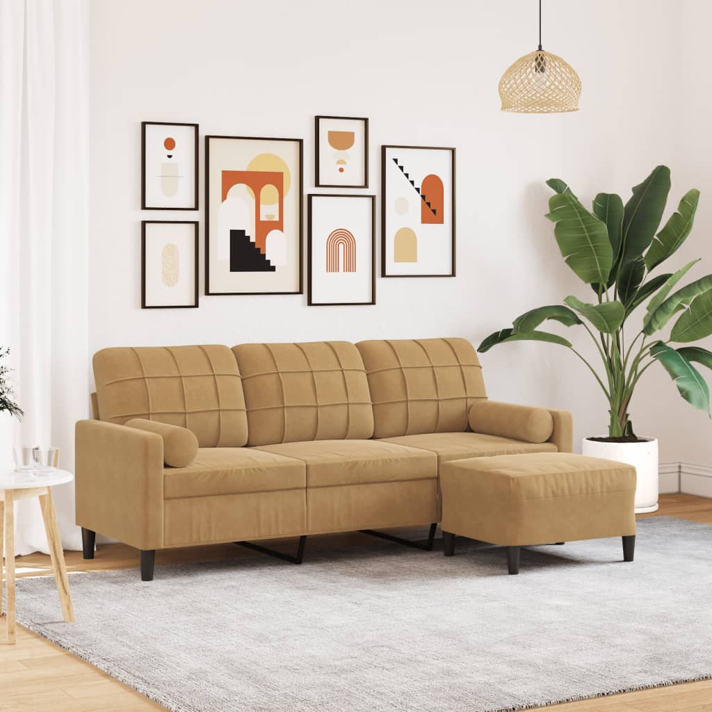 Driezitsbank met voetenbank 180 cm fluweel bruin is nu te koop bij PeponiXL, paradijselijk wonen!