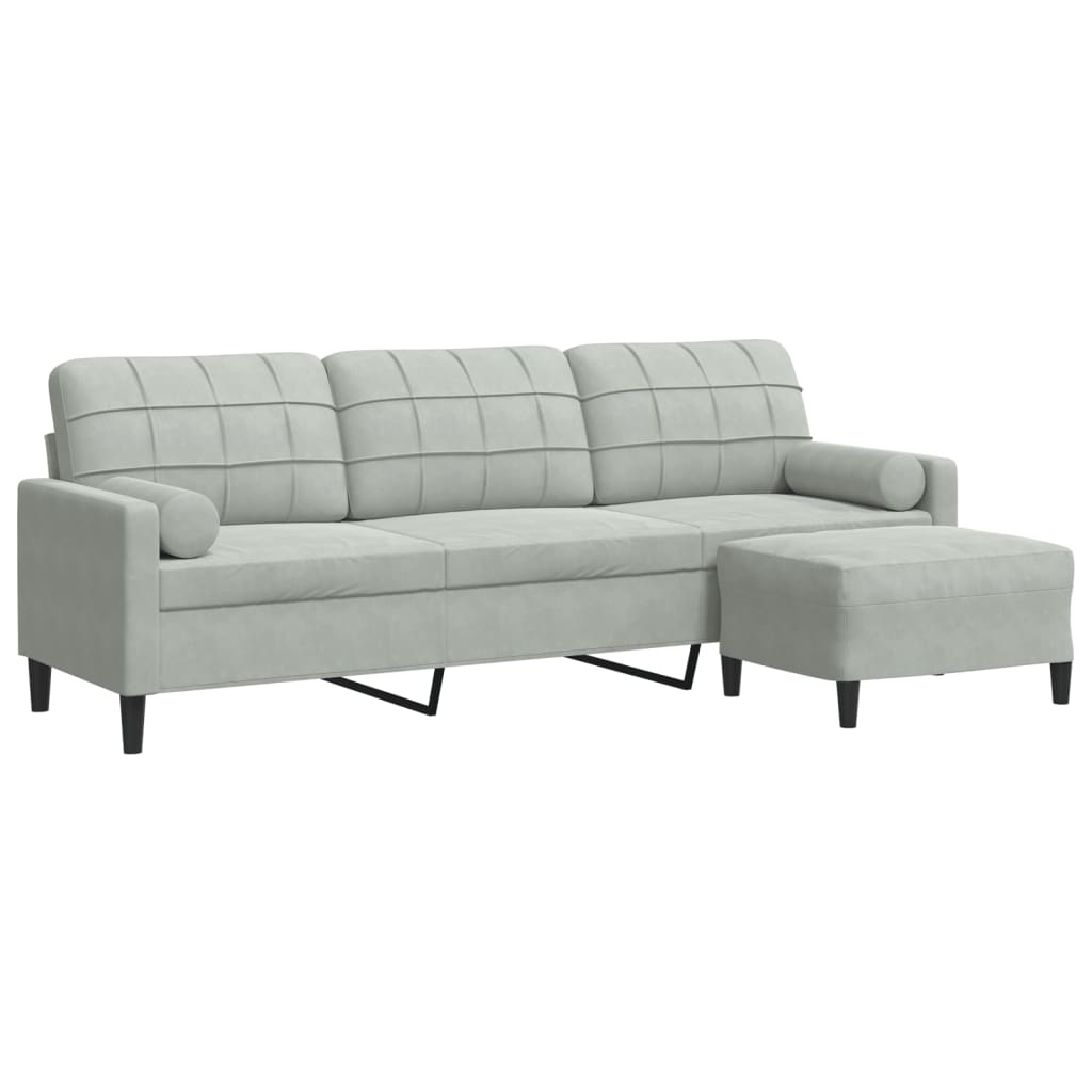 Driezitsbank met voetenbank 210 cm fluweel lichtgrijs is nu te koop bij PeponiXL, paradijselijk wonen!