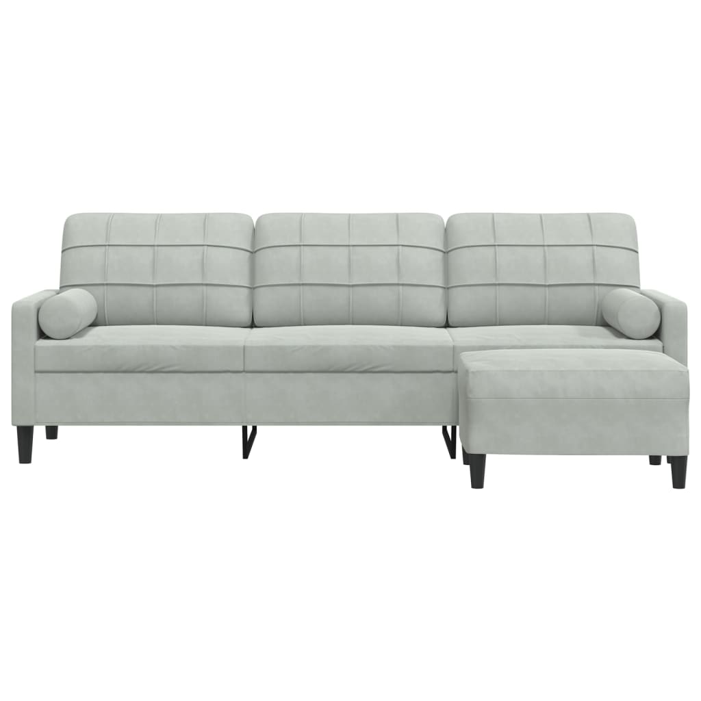 Driezitsbank met voetenbank 210 cm fluweel lichtgrijs is nu te koop bij PeponiXL, paradijselijk wonen!