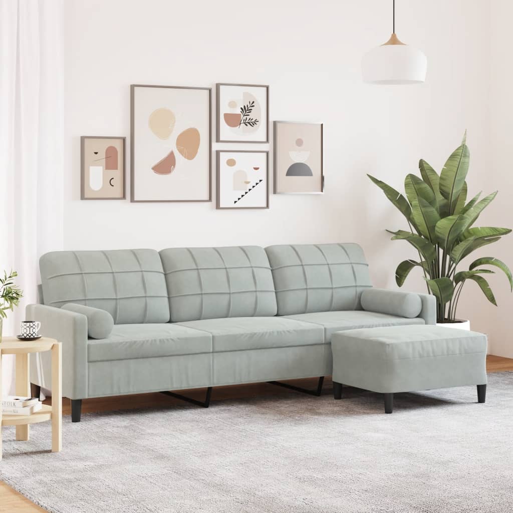 Driezitsbank met voetenbank 210 cm fluweel lichtgrijs is nu te koop bij PeponiXL, paradijselijk wonen!