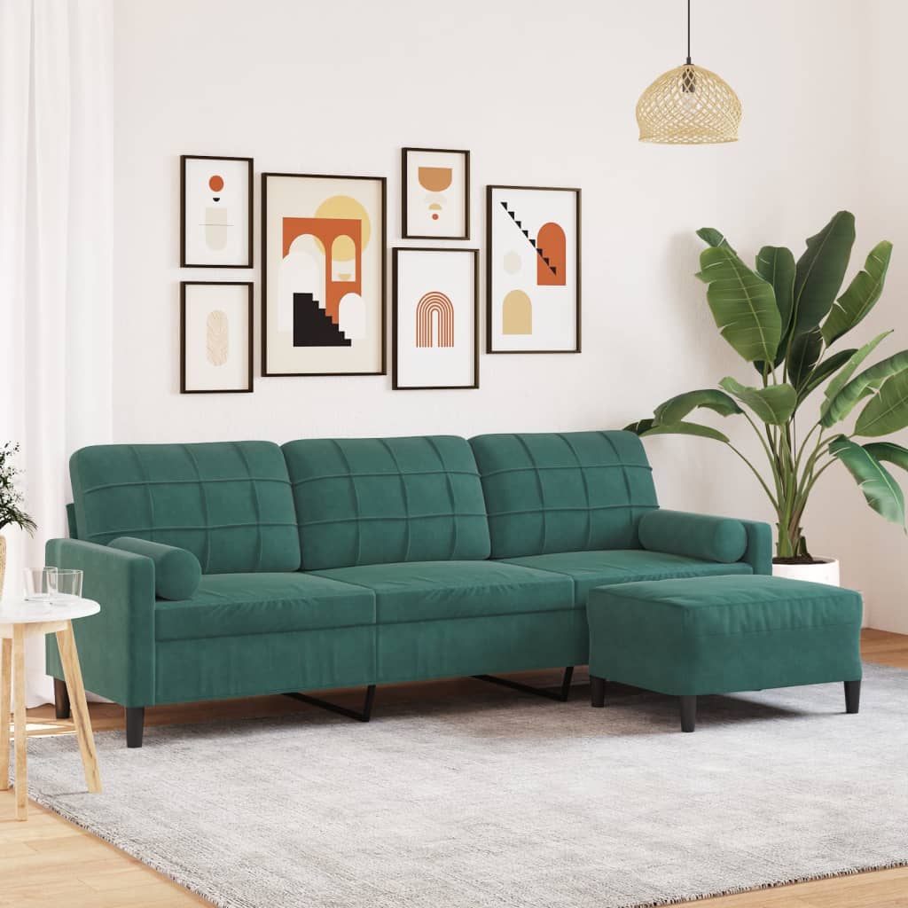 Driezitsbank met voetenbank 210 cm fluweel donkergroen is nu te koop bij PeponiXL, paradijselijk wonen!