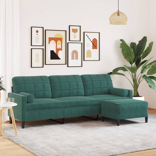 Driezitsbank met voetenbank 210 cm fluweel donkergroen is nu te koop bij PeponiXL, paradijselijk wonen!