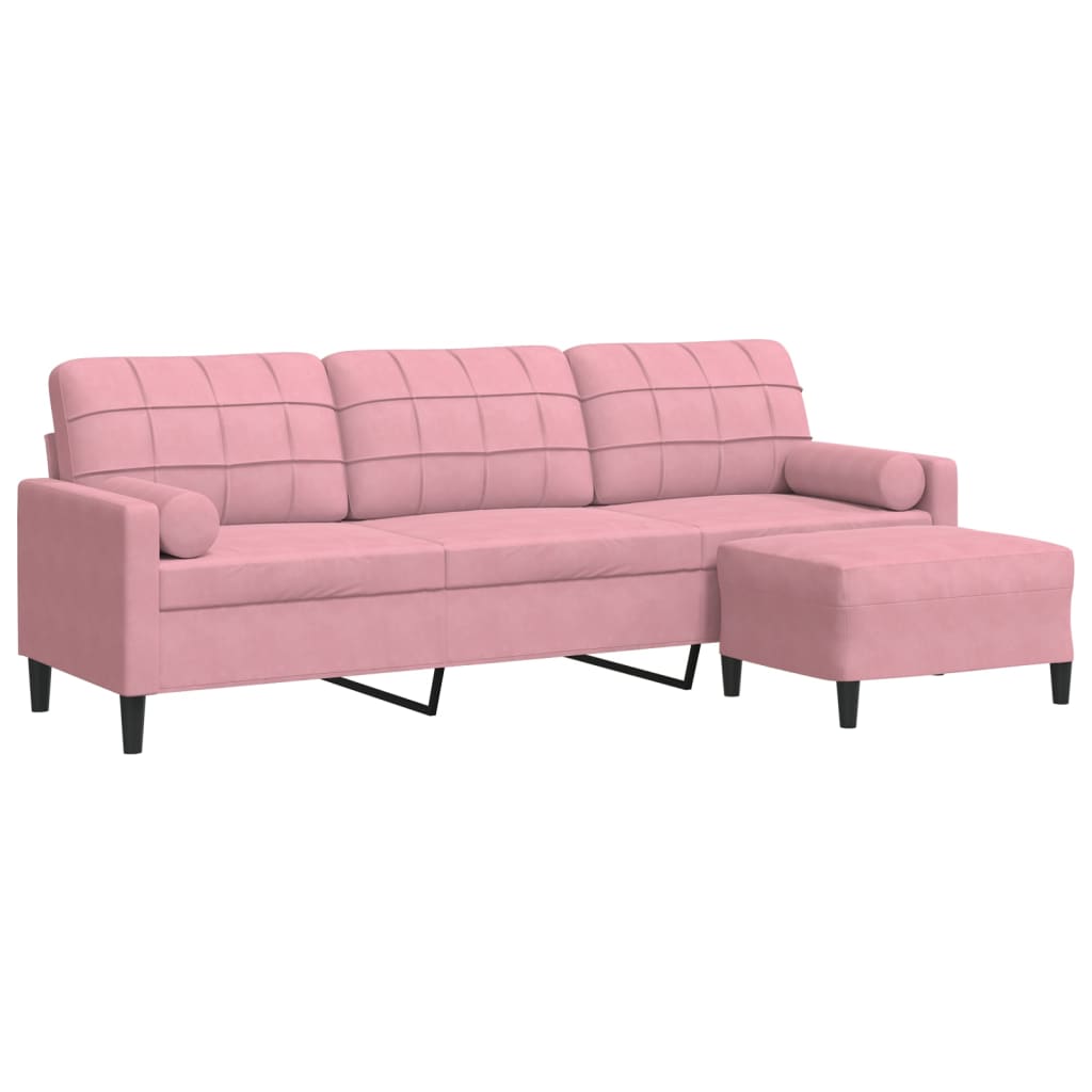 Driezitsbank met voetenbank 210 cm fluweel roze is nu te koop bij PeponiXL, paradijselijk wonen!