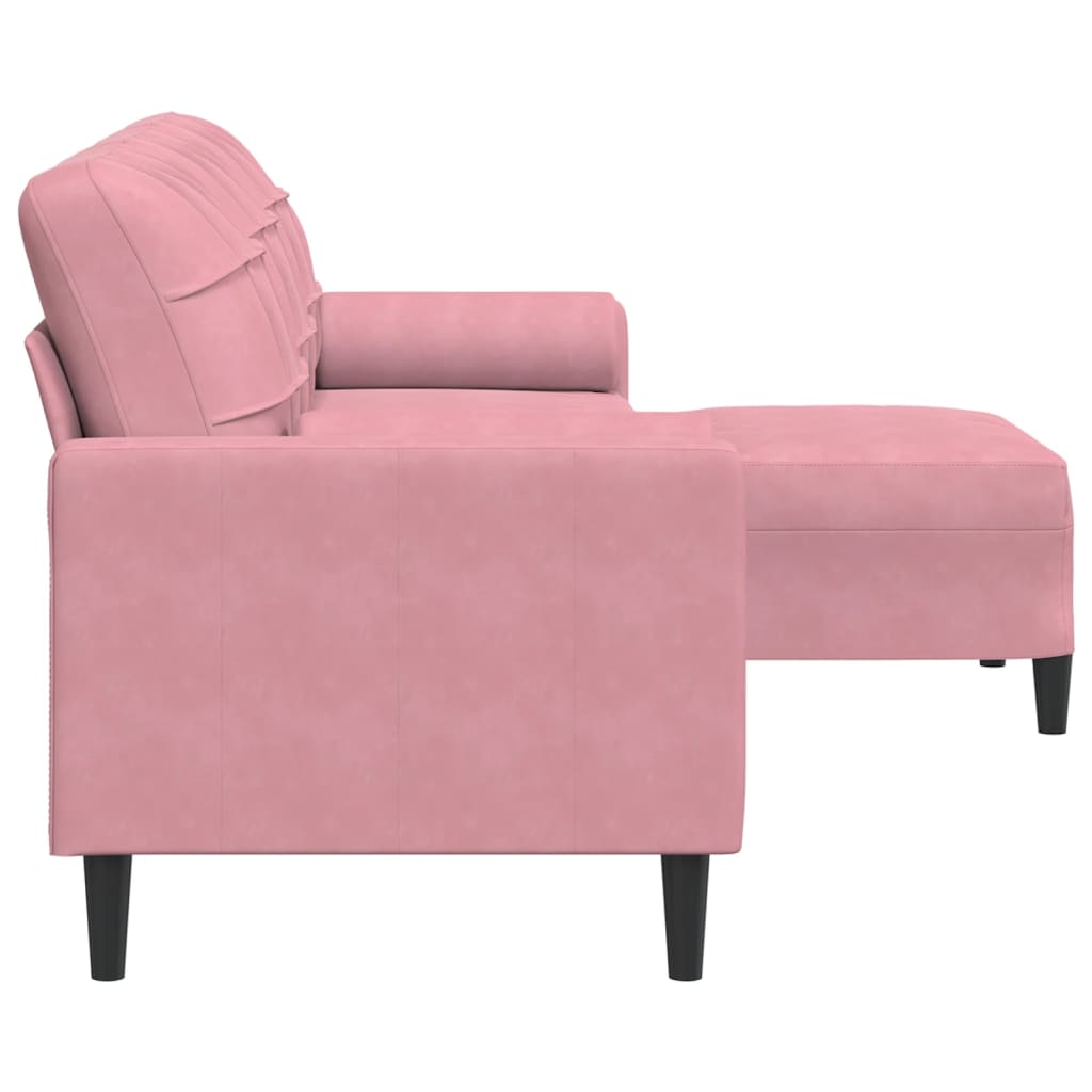 Driezitsbank met voetenbank 210 cm fluweel roze is nu te koop bij PeponiXL, paradijselijk wonen!