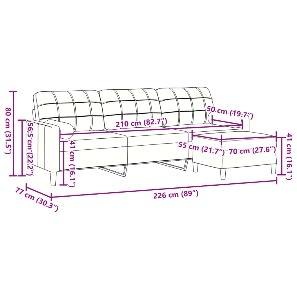 Driezitsbank met voetenbank 210 cm fluweel roze is nu te koop bij PeponiXL, paradijselijk wonen!
