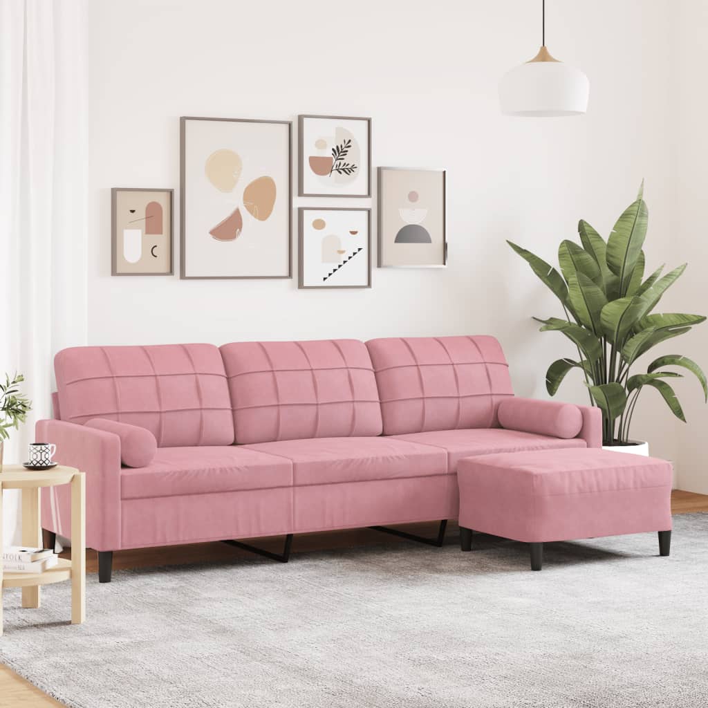 Driezitsbank met voetenbank 210 cm fluweel roze is nu te koop bij PeponiXL, paradijselijk wonen!