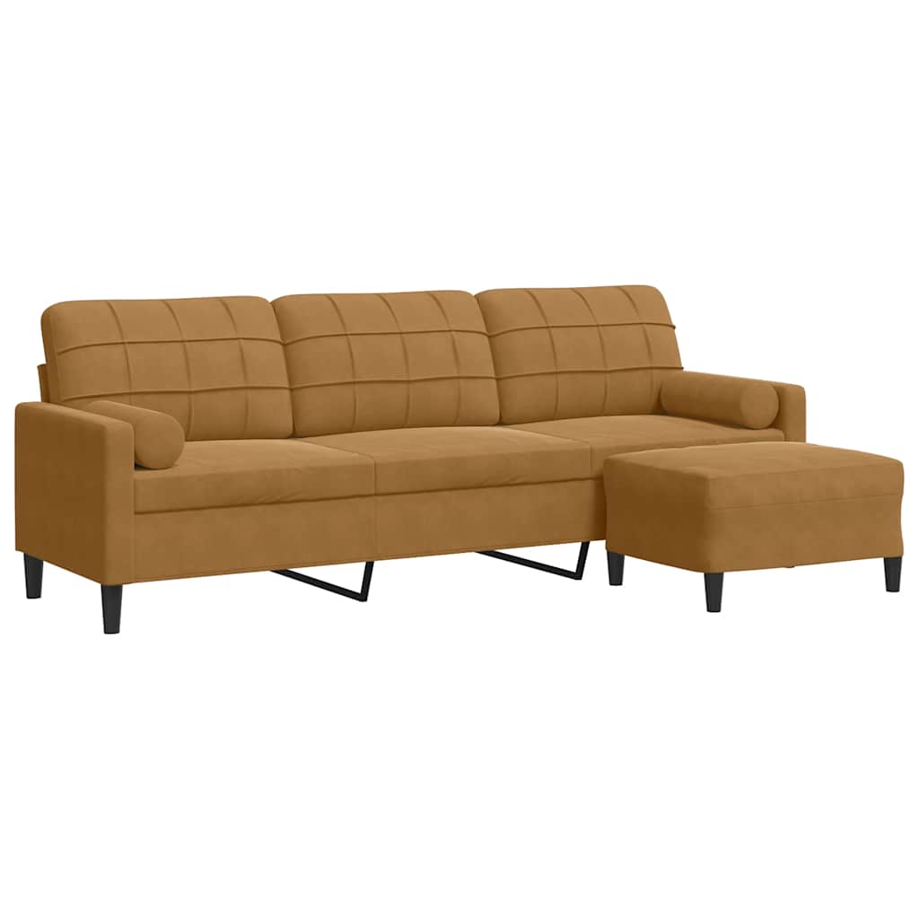Driezitsbank met voetenbank 210 cm fluweel bruin is nu te koop bij PeponiXL, paradijselijk wonen!